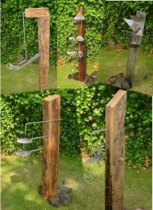 Wasserspiel aus Eichenholz und Edelstahl, Teich, Dekoration, handgefertigt